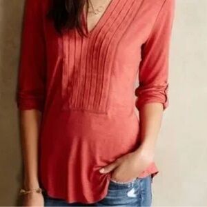 Dolan Pink 3/4 Sleeve Pleated Blouse